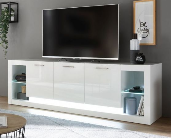 TV-Lowboard Ladis in wei� Hochglanz TV Unterteil in Komforth�he XL-Board 198 x 61 cm