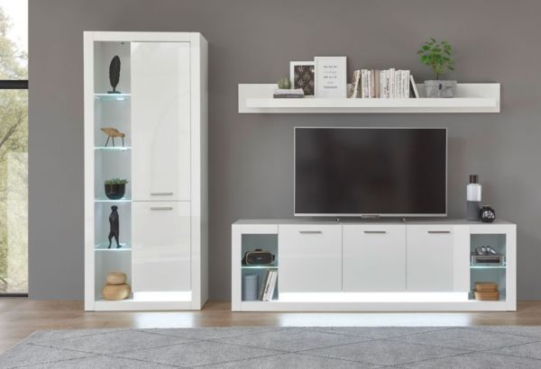 TV-Lowboard Ladis in wei� Hochglanz TV Unterteil in Komforth�he XL-Board 198 x 61 cm