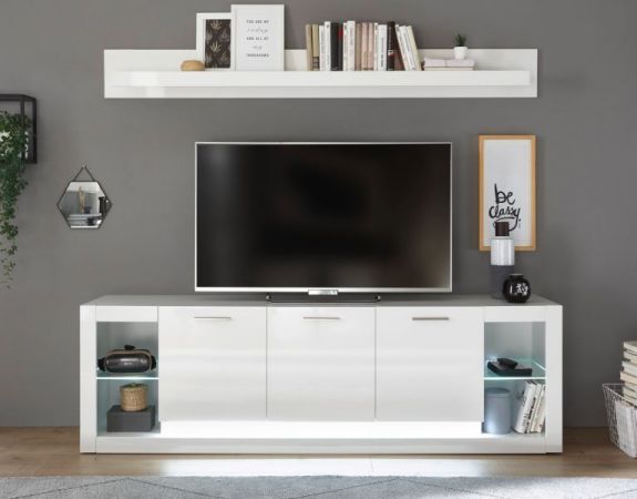 Wandboard Ladis in wei� Hochglanz Wandregal 198 x 21 cm