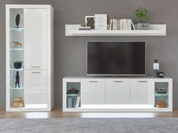 Wohnwand Ladis in wei� Hochglanz Schrankwand 298 x 198 cm