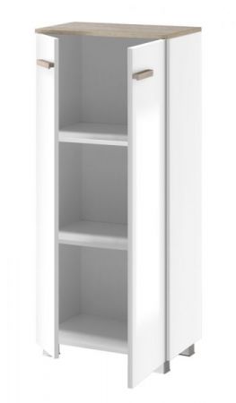 Badezimmer Kommode Dense in wei� Lack Hochglanz und Eiche Midischrank h�ngend / stehend 51 x 110 cm