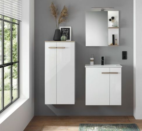 Waschbeckenunterschrank MIT Waschbecken Dense in wei� Lack Hochglanz und Eiche Waschtisch Set h�ngend 60 cm