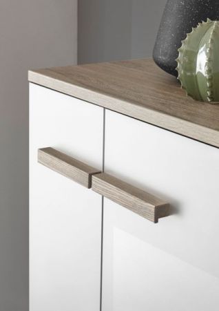 Waschbeckenunterschrank MIT Waschbecken Dense in wei� Lack Hochglanz und Eiche Waschtisch Set h�ngend / stehend 60 cm