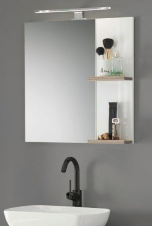 Badezimmer Spiegel Dense in wei� Lack Hochglanz und Eiche Badspiegel mit Ablage 60 x 65 cm