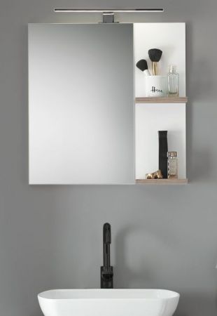 Badezimmer Spiegel Dense in wei� Lack Hochglanz und Eiche Badspiegel mit Ablage 60 x 65 cm