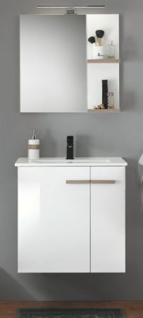 Badm�bel Set Dense in wei� Hochglanz Lack und Eiche Badkombination MIT Waschbecken und Badlampe 60 x 200 cm