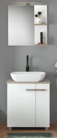 Badm�bel Set Dense in wei� Hochglanz Lack und Eiche Badkombination MIT Waschbecken und Badlampe 60 x 200 cm h�ngend / stehend