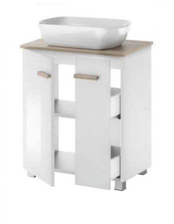 Badm�bel Set Dense in wei� Hochglanz Lack und Eiche Badkombination MIT Waschbecken und Badlampe 60 x 200 cm h�ngend / stehend