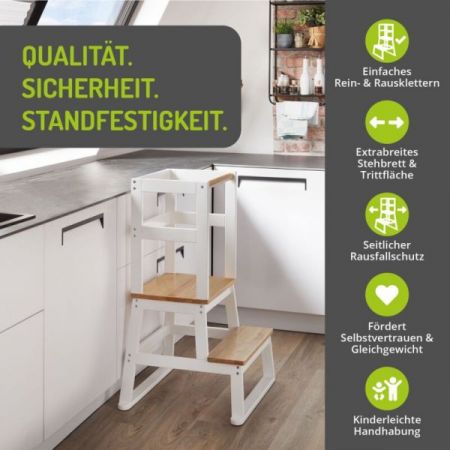 BOMI� Lernturm Swubi in wei� und natur Learning Tower Stehhilfe f�r Kinder