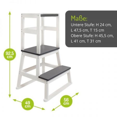 BOMI� Lernturm Swubi in wei� und grau Learning Tower Stehhilfe f�r Kinder