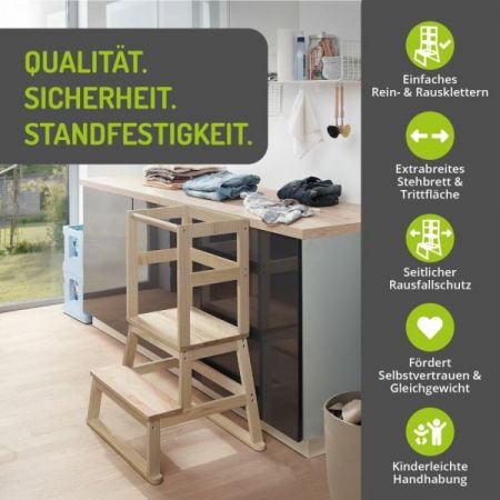 BOMI� Lernturm Swubi in Kiefer naturbelassen Learning Tower Stehhilfe f�r Kinder