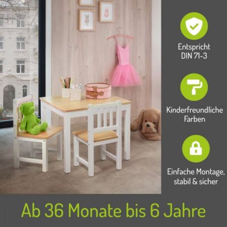 BOMI� Kindersitzgruppe Amy in wei� und natur Sitzgruppe Kindertisch und 2 x Stuhl