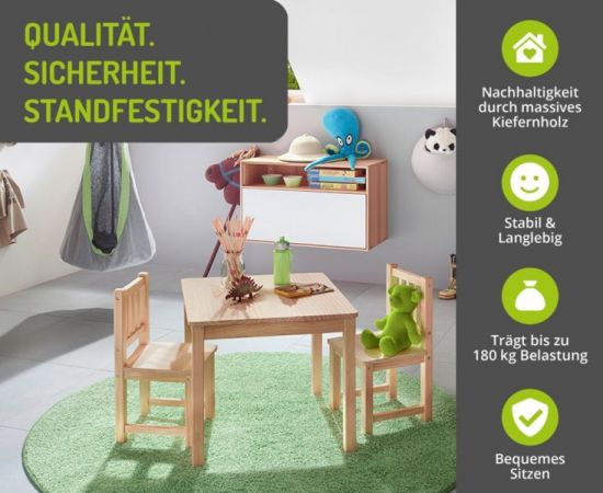 BOMI� Kindersitzgruppe Amy in Kiefer naturbelassen Sitzgruppe Kindertisch und 2 x Stuhl