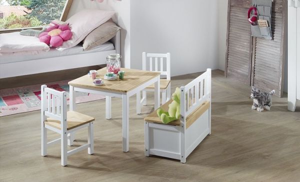 BOMI� Kindersitzgruppe Anna in wei� und natur Sitzgruppe Kindertisch, Truhenbank und 2 x Stuhl