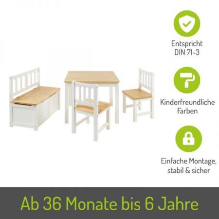 BOMI� Kindersitzgruppe Anna in wei� und natur Sitzgruppe Kindertisch, Truhenbank und 2 x Stuhl