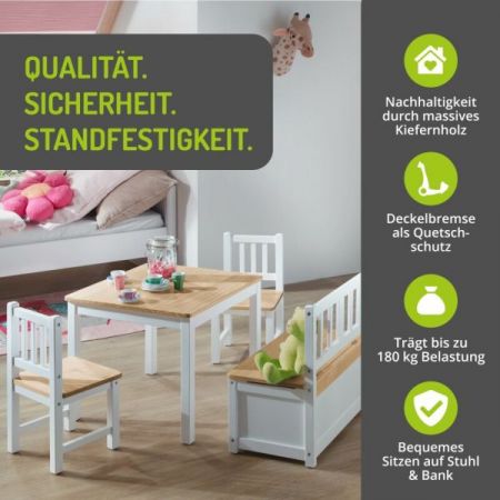 BOMI� Kindersitzgruppe Anna in wei� und natur Sitzgruppe Kindertisch, Truhenbank und 2 x Stuhl