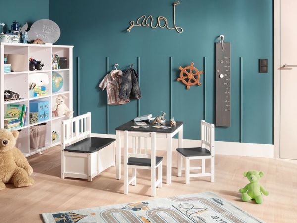 BOMI� Kindersitzgruppe Anna in wei� und grau Sitzgruppe Kindertisch, Truhenbank und 2 x Stuhl