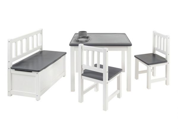 BOMI� Kindersitzgruppe Anna in wei� und grau Sitzgruppe Kindertisch, Truhenbank und 2 x Stuhl