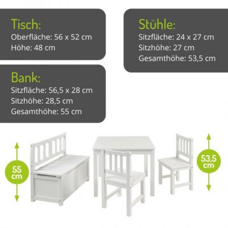 BOMI� Kindersitzgruppe Anna in wei� Sitzgruppe Kindertisch, Truhenbank und 2 x Stuhl