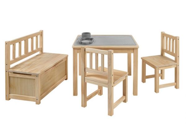 BOMI� Kindersitzgruppe Anna in Kiefer naturbelassen Sitzgruppe Kindertisch, Truhenbank und 2 x Stuhl
