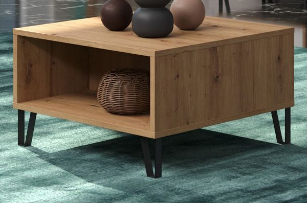 Couchtisch Linea in Eiche Artisan Beistelltisch quadratisch mit Ablage 60 x 60 cm