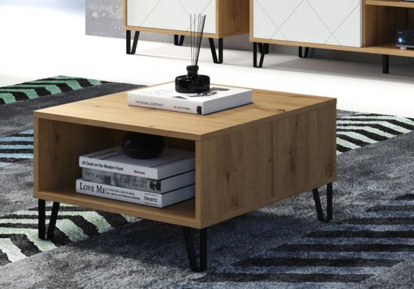 Couchtisch Linea in Eiche Artisan Beistelltisch quadratisch mit Ablage 60 x 60 cm