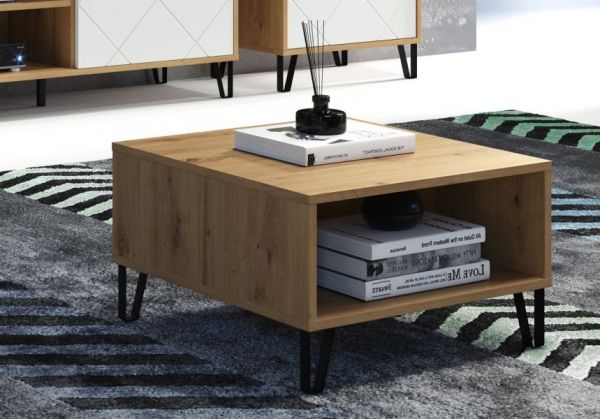 Couchtisch Linea in Eiche Artisan Beistelltisch quadratisch mit Ablage 60 x 60 cm