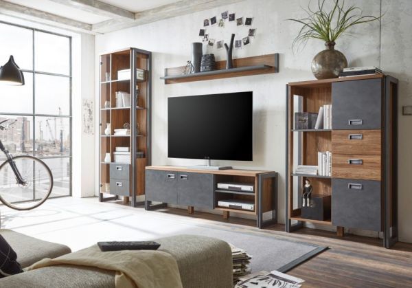 TV-Lowboard Auburn in Eiche Stirling und Matera grau TV Unterteil 156 x 53 cm