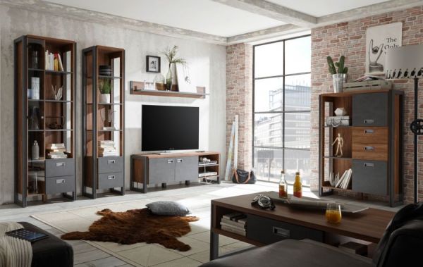 TV-Lowboard Auburn in Eiche Stirling und Matera grau TV Unterteil 156 x 53 cm