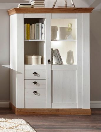 Vitrine Hemsby in wei� Pinie und Eiche Wotan Landhaus Anrichte 102 x 139 cm