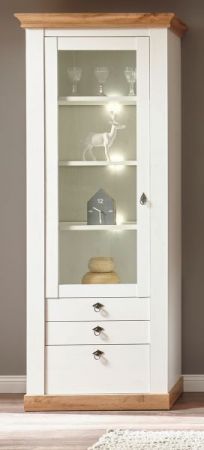 Vitrine Hemsby in wei� Pinie und Eiche Wotan Landhaus Vitrinenschrank 82 x 204 cm