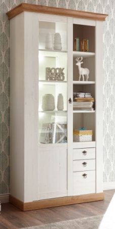 Vitrine Hemsby in wei� Pinie und Eiche Wotan Landhaus Vitrinenschrank 102 x 204 cm