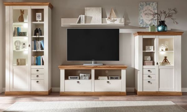 Vitrine Hemsby in wei� Pinie und Eiche Wotan Landhaus Vitrinenschrank 102 x 204 cm