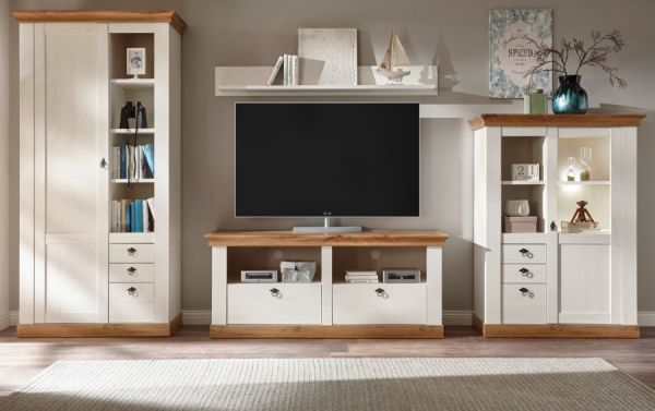 Stauraumschrank Hemsby in wei� Pinie und Eiche Wotan Landhaus Mehrzweckschrank 102 x 204 cm