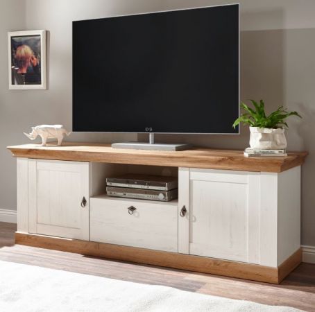 TV-Lowboard Hemsby in wei� Pinie und Eiche Wotan Landhaus TV Unterteil mit Komforth�he 183 x 64 cm