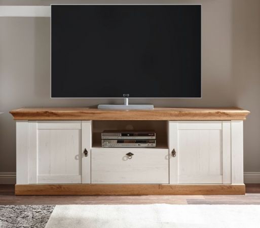 TV-Lowboard Hemsby in wei� Pinie und Eiche Wotan Landhaus TV Unterteil mit Komforth�he 183 x 64 cm