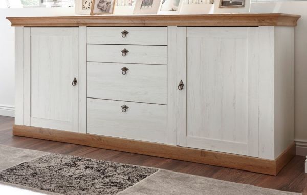 Sideboard Hemsby in wei� Pinie und Eiche Wotan Landhaus Kommode 210 x 91 cm