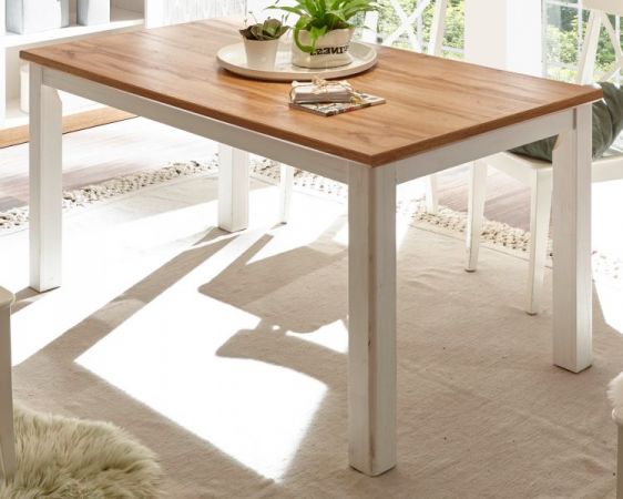 Esstisch Hemsby in wei� Pinie und Eiche Wotan Landhaus K�chentisch 158 x 88 cm