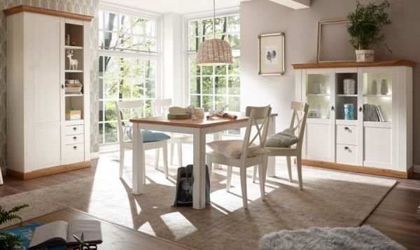 Esszimmer Set Hemsby in wei� Pinie und Eiche Wotan Landhaus Speisezimmer 3-teilig