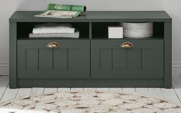 Garderobe Sitzbank Forres in gr�n Landhausstil Garderobenbank 110 x 47 cm