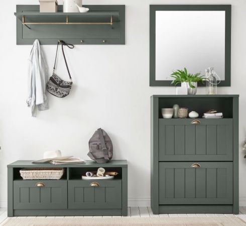 Garderobe Sitzbank Forres in gr�n Landhausstil Garderobenbank 110 x 47 cm