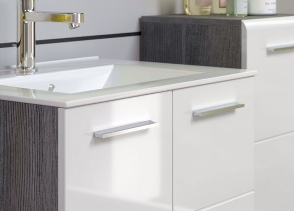 Waschbeckenunterschrank MIT Waschbecken Riva in wei� Hochglanz und Rauchsilber grau Waschtisch h�ngend 62 x 59 cm