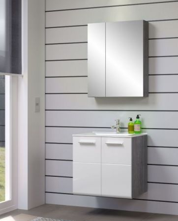 Waschbeckenunterschrank MIT Waschbecken Riva in wei� Hochglanz und Rauchsilber grau Waschtisch h�ngend 62 x 59 cm