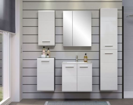 Waschbeckenunterschrank MIT Waschbecken Riva in wei� Hochglanz und Rauchsilber grau Waschtisch h�ngend 62 x 59 cm