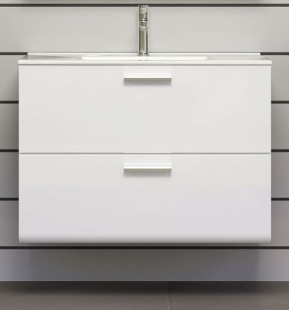 Waschbeckenunterschrank MIT Waschbecken Riva in wei� Hochglanz und Rauchsilber grau Waschtisch h�ngend 82 x 59 cm