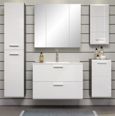 Waschbeckenunterschrank MIT Waschbecken Riva in wei� Hochglanz und Rauchsilber grau Waschtisch h�ngend 82 x 59 cm