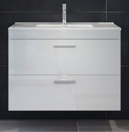 Waschbeckenunterschrank Set inklusive Waschbecken Aura in Wei� Hochglanz, Waschtisch h�ngend 81 cm