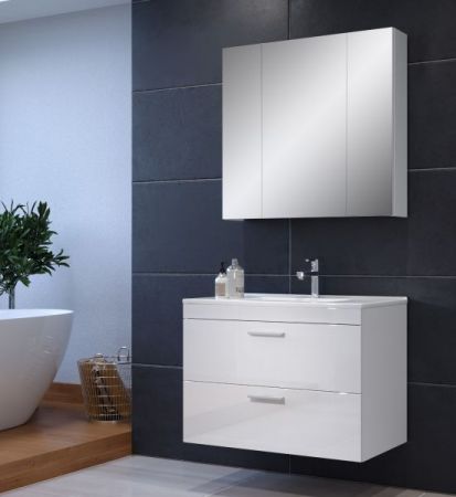 Waschbeckenunterschrank Set inklusive Waschbecken Aura in Wei� Hochglanz, Waschtisch h�ngend 81 cm