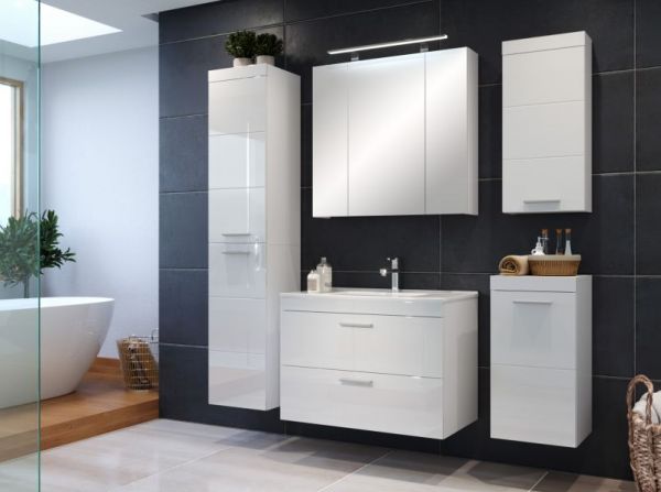 Badezimmer Hochschrank Aura in wei� Hochglanz Badschrank h�ngend 35 x 170 cm