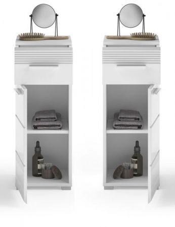 Badezimmer Unterschrank Leon in wei� Hochglanz Badm�bel Kommode 30 x 79 cm